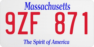 MA license plate 9ZF871