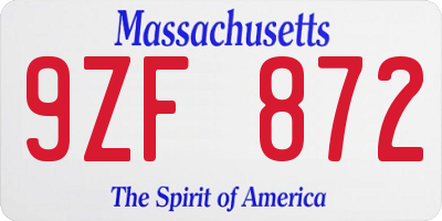 MA license plate 9ZF872