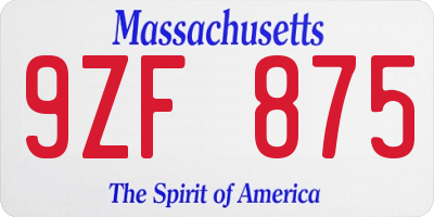 MA license plate 9ZF875