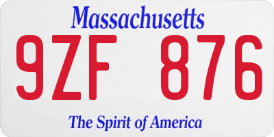 MA license plate 9ZF876