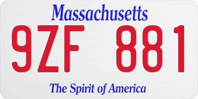 MA license plate 9ZF881