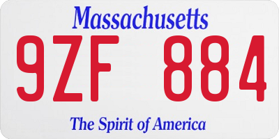 MA license plate 9ZF884