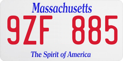 MA license plate 9ZF885