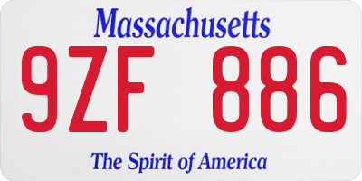 MA license plate 9ZF886