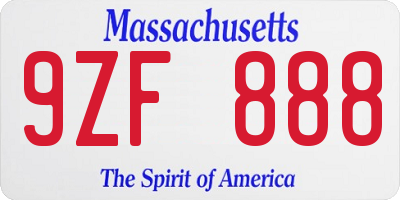 MA license plate 9ZF888