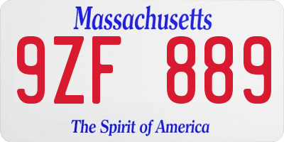 MA license plate 9ZF889