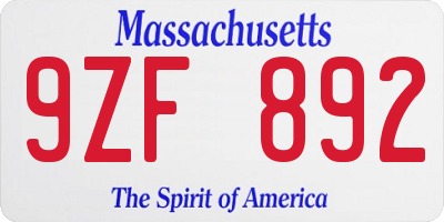 MA license plate 9ZF892