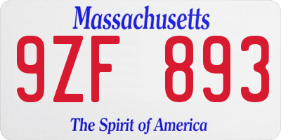 MA license plate 9ZF893