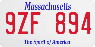 MA license plate 9ZF894