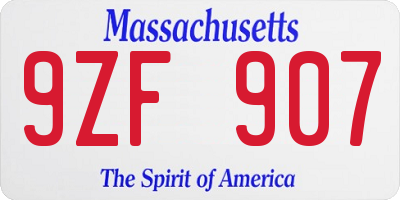 MA license plate 9ZF907