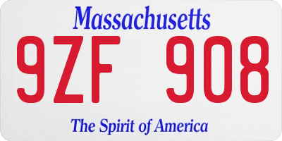 MA license plate 9ZF908
