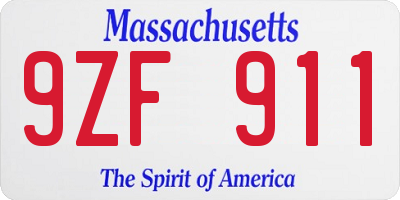 MA license plate 9ZF911