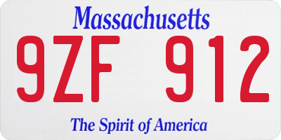 MA license plate 9ZF912