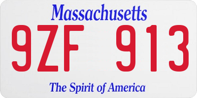 MA license plate 9ZF913