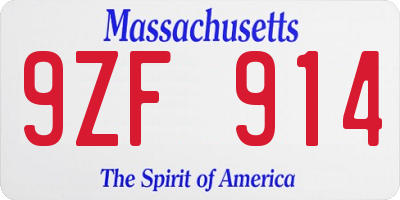 MA license plate 9ZF914