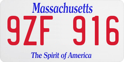 MA license plate 9ZF916