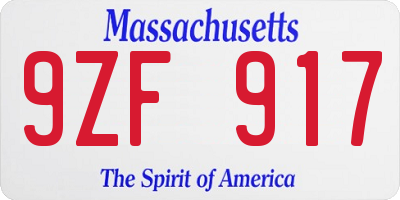 MA license plate 9ZF917