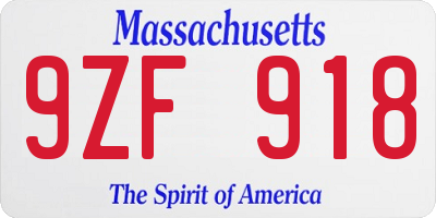 MA license plate 9ZF918