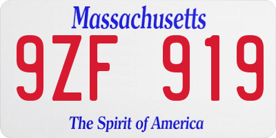 MA license plate 9ZF919