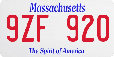 MA license plate 9ZF920