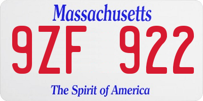 MA license plate 9ZF922