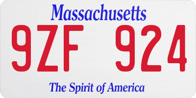 MA license plate 9ZF924