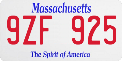 MA license plate 9ZF925