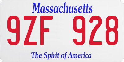 MA license plate 9ZF928
