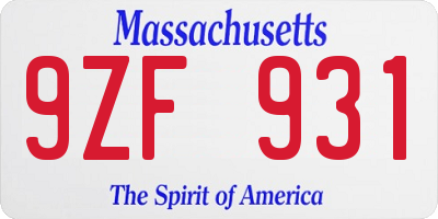 MA license plate 9ZF931