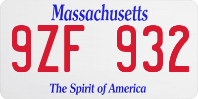 MA license plate 9ZF932