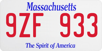 MA license plate 9ZF933