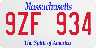 MA license plate 9ZF934