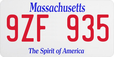 MA license plate 9ZF935