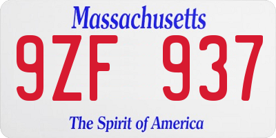 MA license plate 9ZF937