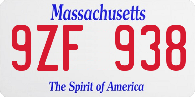 MA license plate 9ZF938
