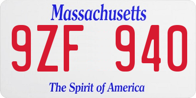 MA license plate 9ZF940