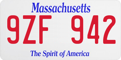 MA license plate 9ZF942