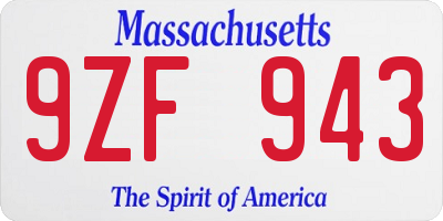MA license plate 9ZF943