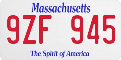 MA license plate 9ZF945