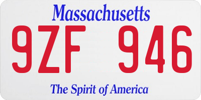 MA license plate 9ZF946