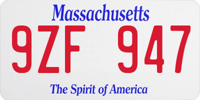 MA license plate 9ZF947