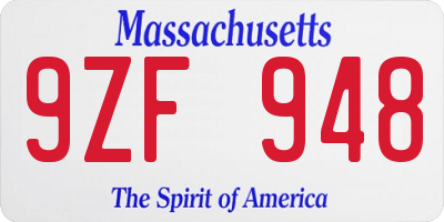 MA license plate 9ZF948