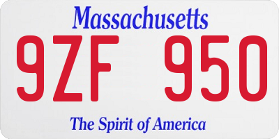 MA license plate 9ZF950