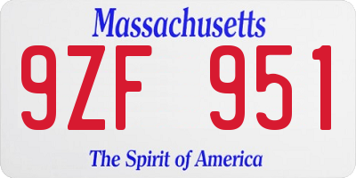 MA license plate 9ZF951