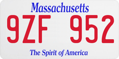MA license plate 9ZF952