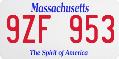 MA license plate 9ZF953