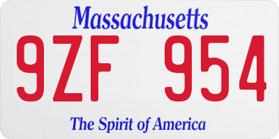 MA license plate 9ZF954
