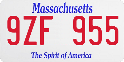 MA license plate 9ZF955