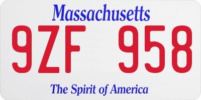 MA license plate 9ZF958