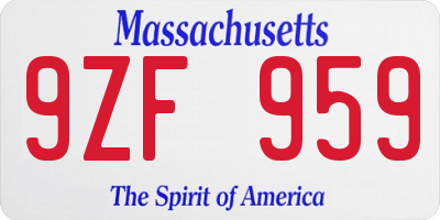 MA license plate 9ZF959